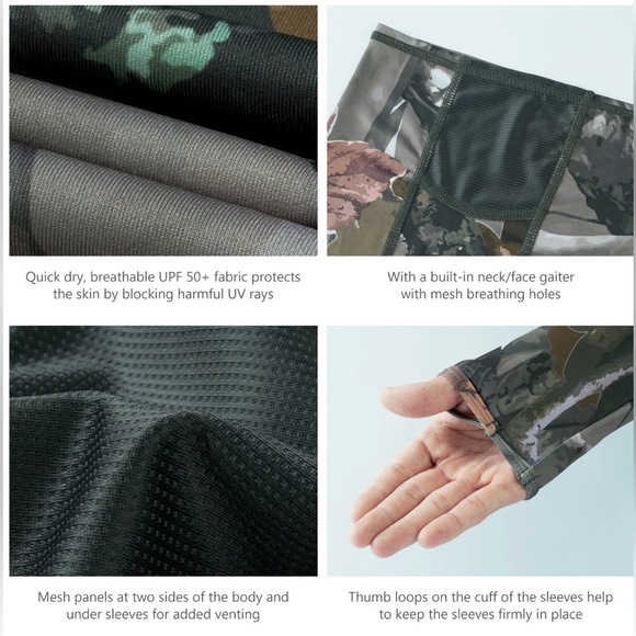 Bassdash Men's UPF 50+ Long Sleeve Hunting Hoodie With Mask FS06M, Size: S - NWT - Picture 5 of 13